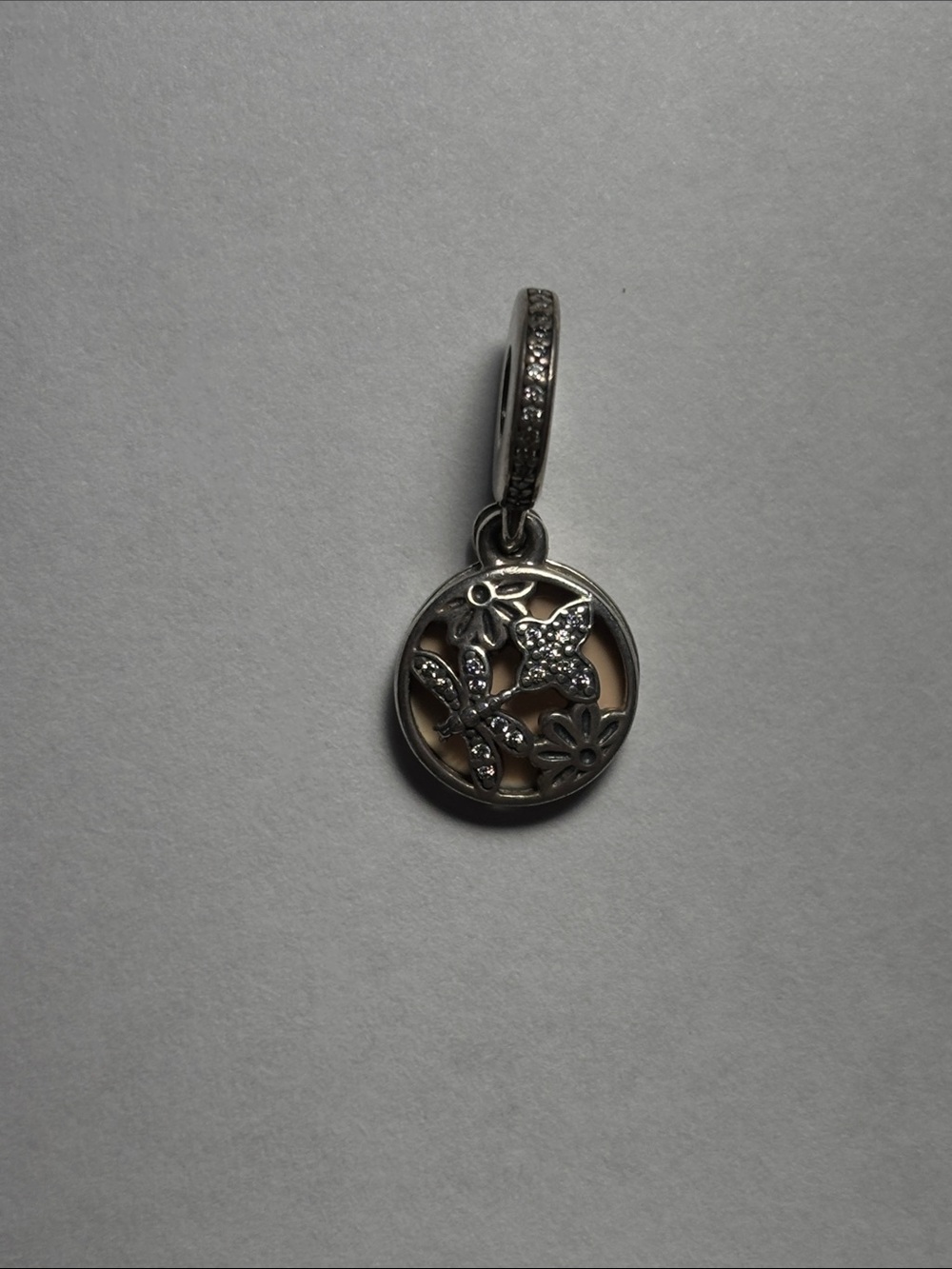 Sterling Silver Floral & Butterfly Charm Pendant in Silver